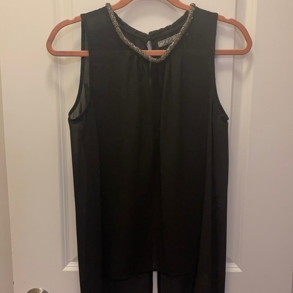 Chloe K Black blouse with beaded collar